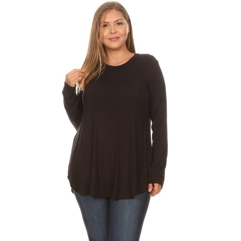 Plus Size Crew Neck Long Sleeve Top Black